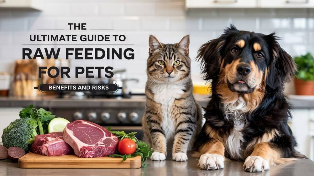 Raw feeding for pets guide with benefits and risks including health improvements and precautions for dogs and cats.