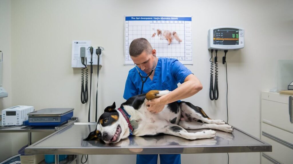 Infographic showing happy dog with food bowl, vet chart, and 32% reduction statistic from Doge Food Stamps Bill 2025
