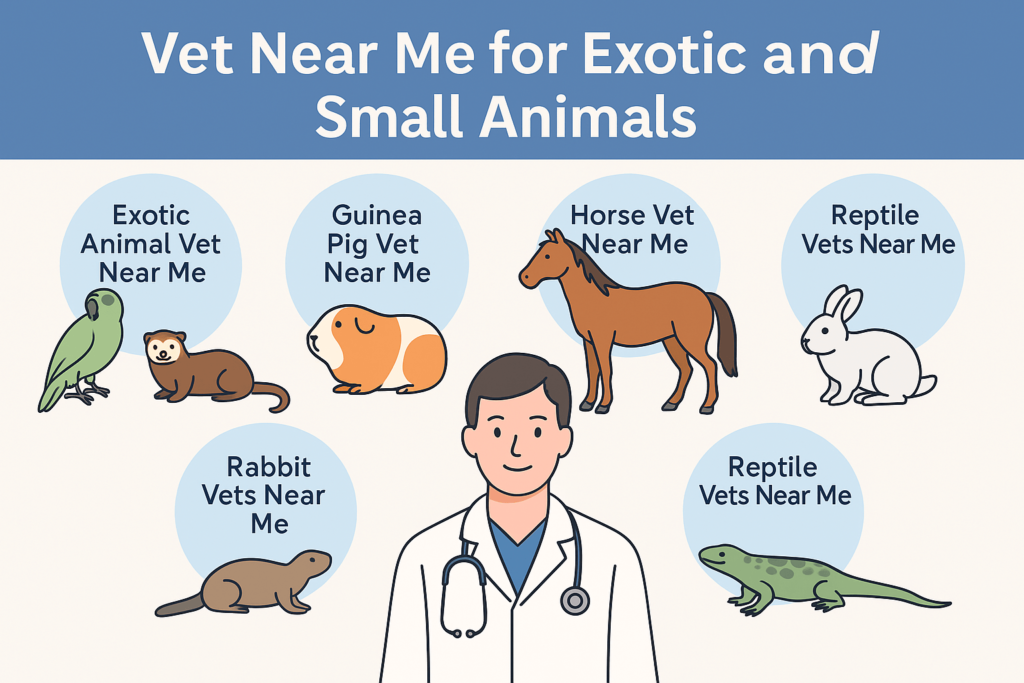 A man lovingly holding his small dog while a veterinarian examines a guinea pig in a bright, modern clinic.